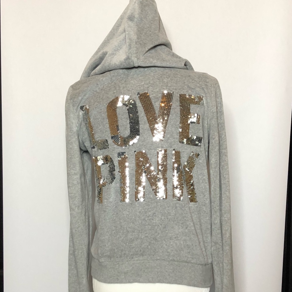 PINK velour zip up hoodie sweatshirt